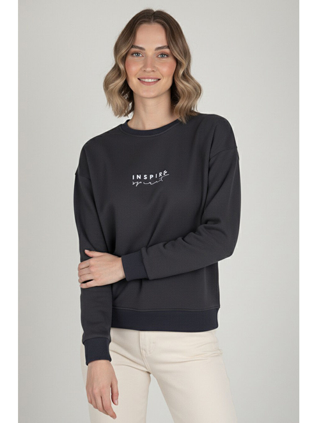 Baskılı İki İplik Sweatshirt Antrasit - 27990-ANTRASIT