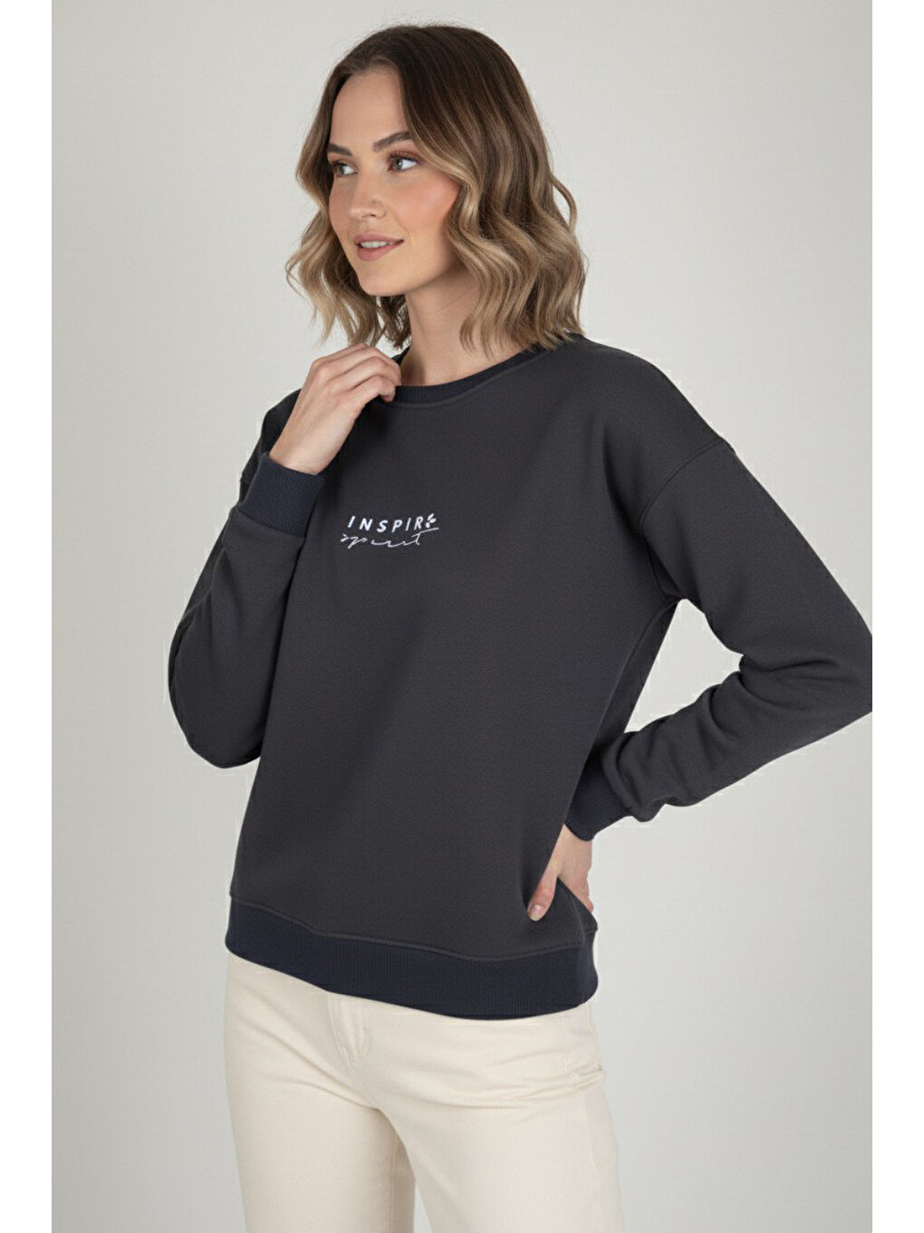 Baskılı İki İplik Sweatshirt Antrasit - 27990-ANTRASIT-1