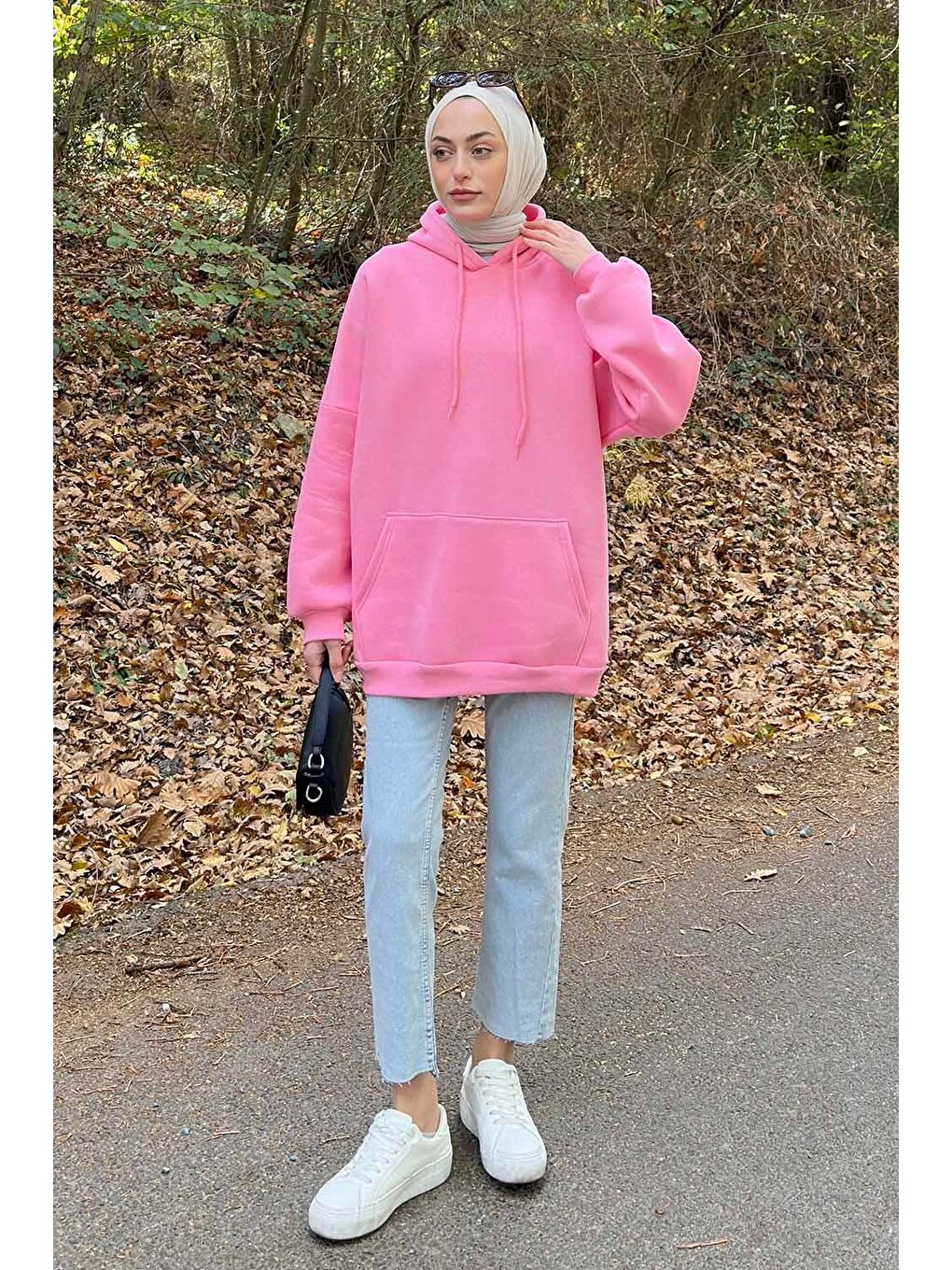 Üç İplik Kanguru Cep Sweatshirt Pembe