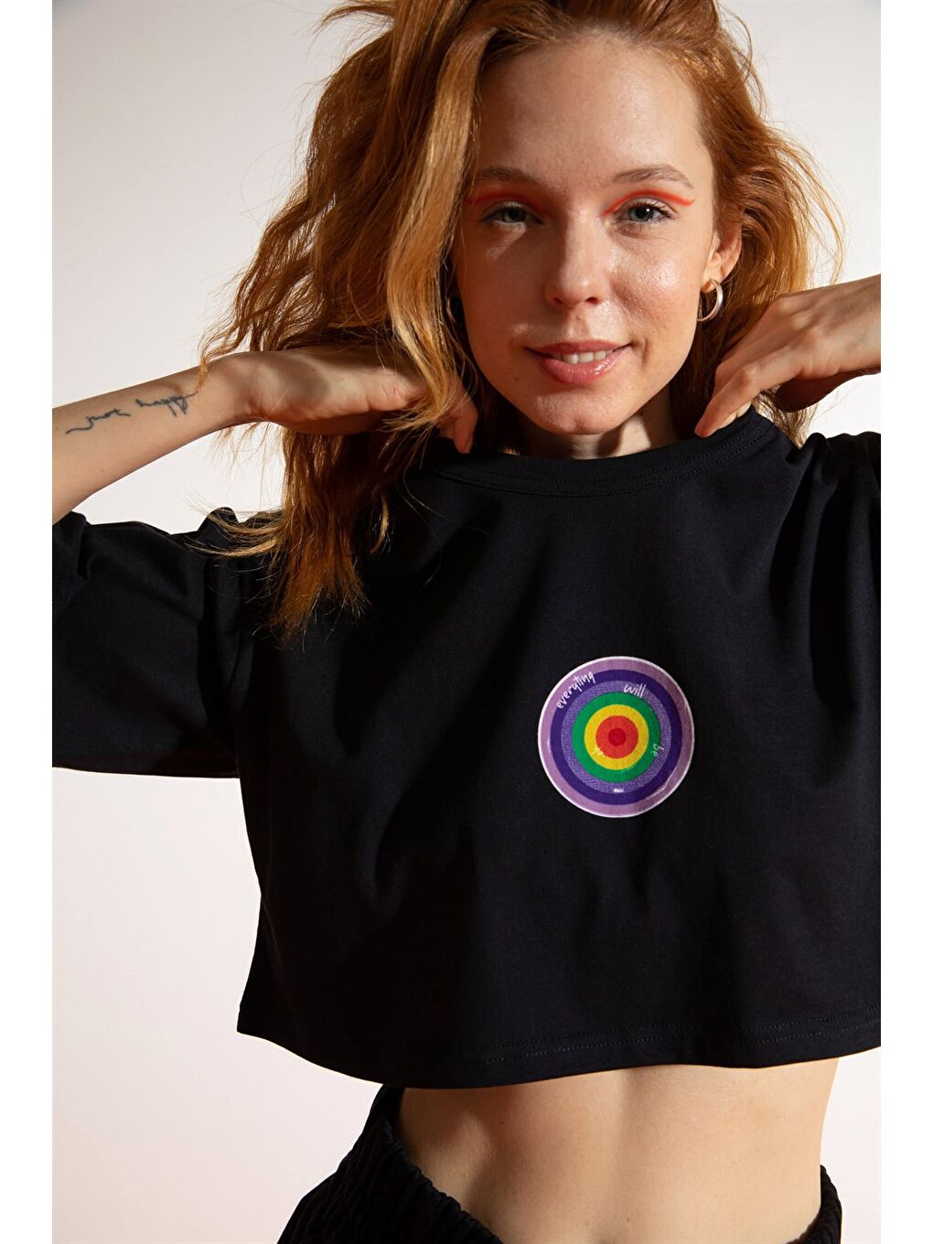 Kadın Kısa EWBO Siyah T-Shirt-1