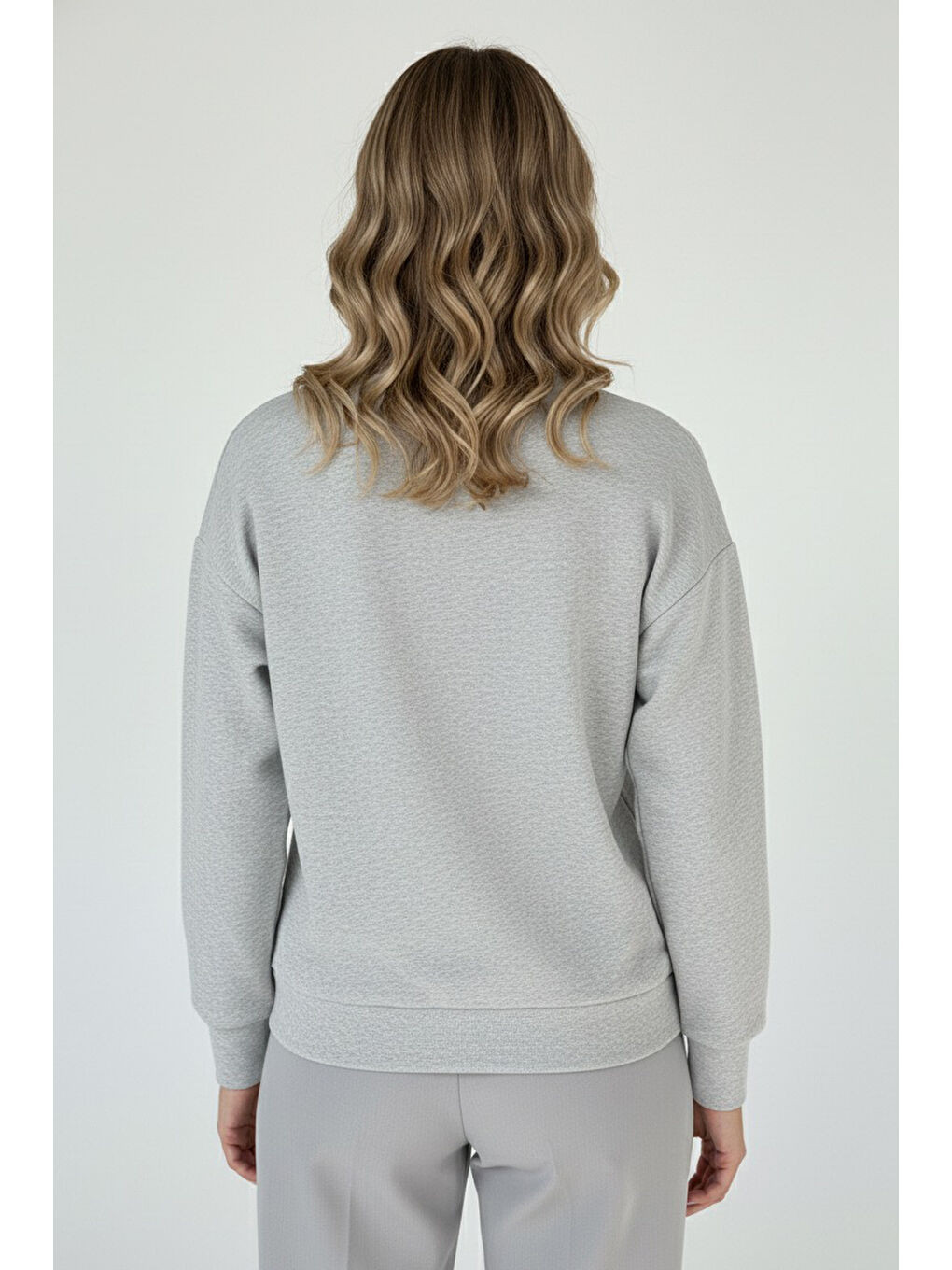 Baskılı İki İplik Sweatshirt Gri - 27990-GRI-2