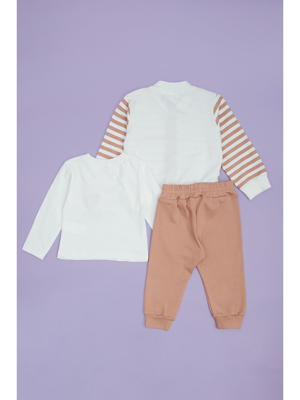 Pembe Çizgili Ayıcık Baskılı Kız Çocuk 3 Lü Takım-1