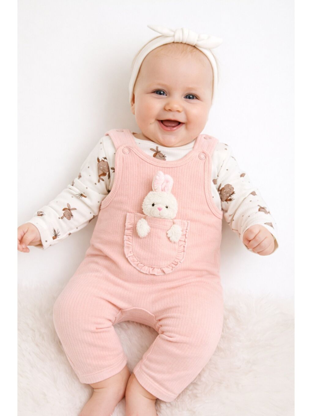Pembe Kız Bebek 2li Salopet Takımı Oyuncaklı Tulum 2 Parça Yenidoğan Kıyafeti Pamuklu-1