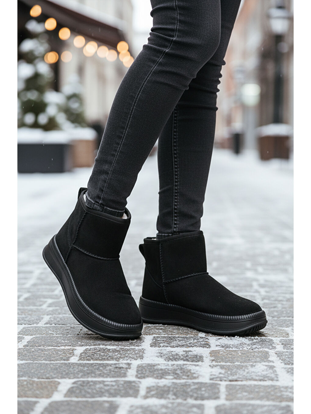 Siyah Nubuk Kürklü Soğuğa Dirençli Kaymaz Kadın Bot 25001 Z-2