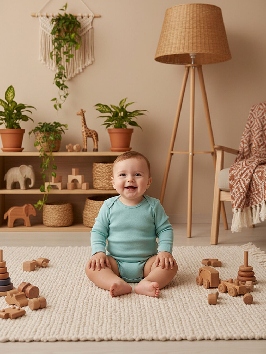 Mavi %100 Pamuklu 5'li Baskısız Çıtçıtlı Bebek Body Zıbın MV-2