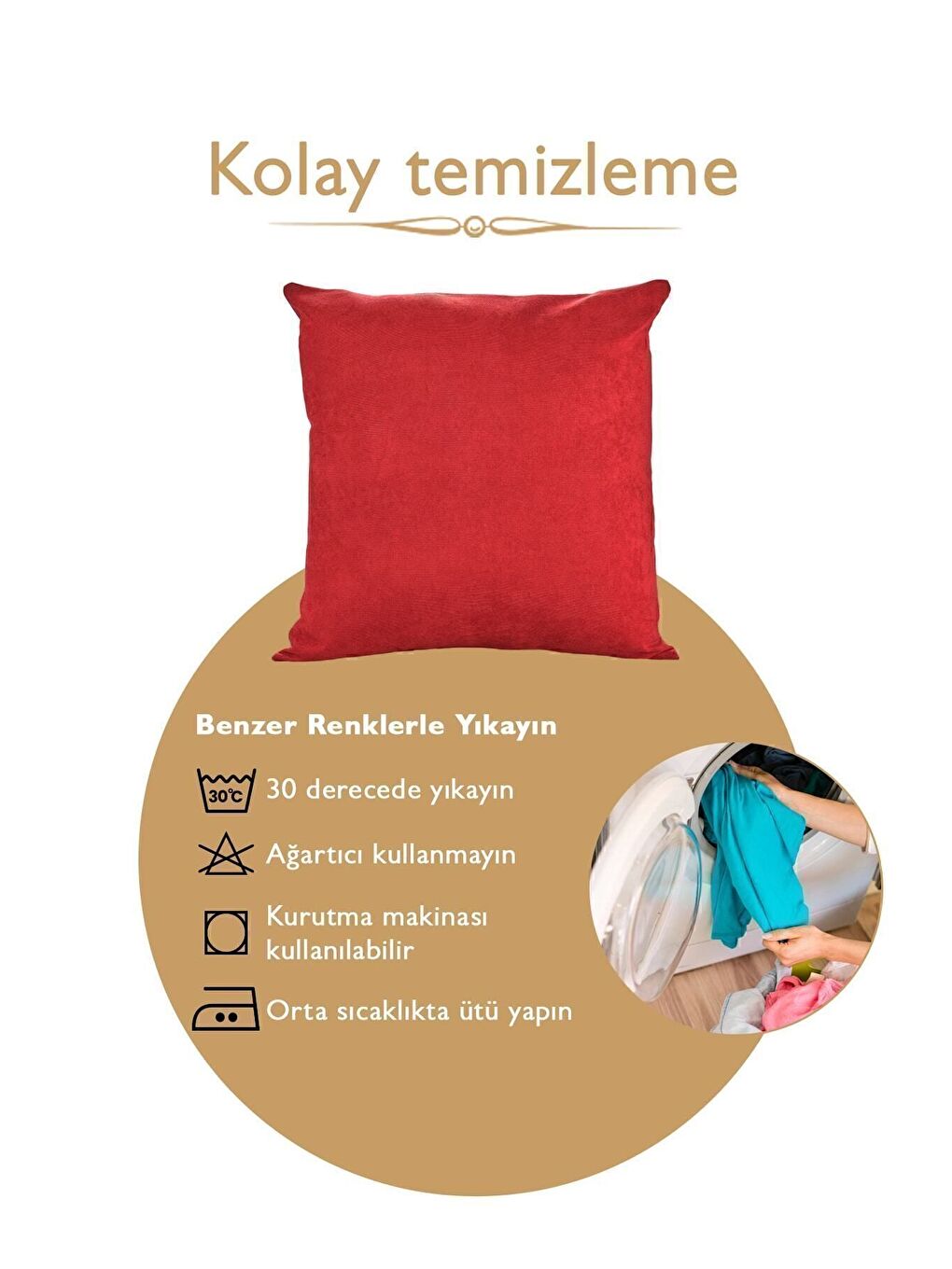 Panoroma Süet Dokulu Düz Punch (Panç) İçin Uygun Kırmızı 30x50 Dekoratif Kırlent Kılıfı-5