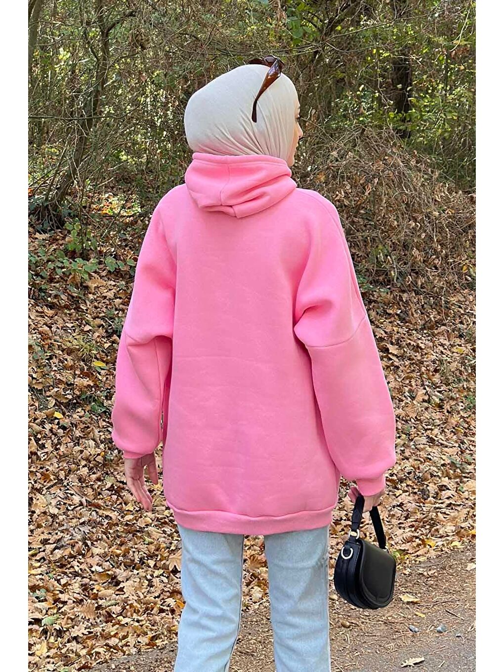 Üç İplik Kanguru Cep Sweatshirt Pembe-3