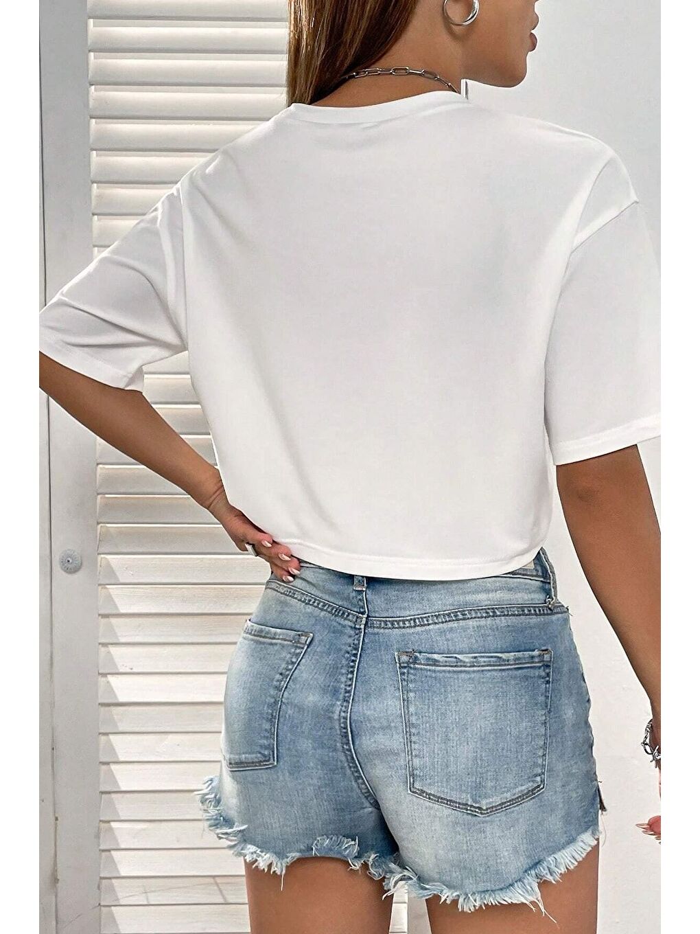 Kadın Oversize Crop T shirt Beyaz Brooklyn Baskılı-2