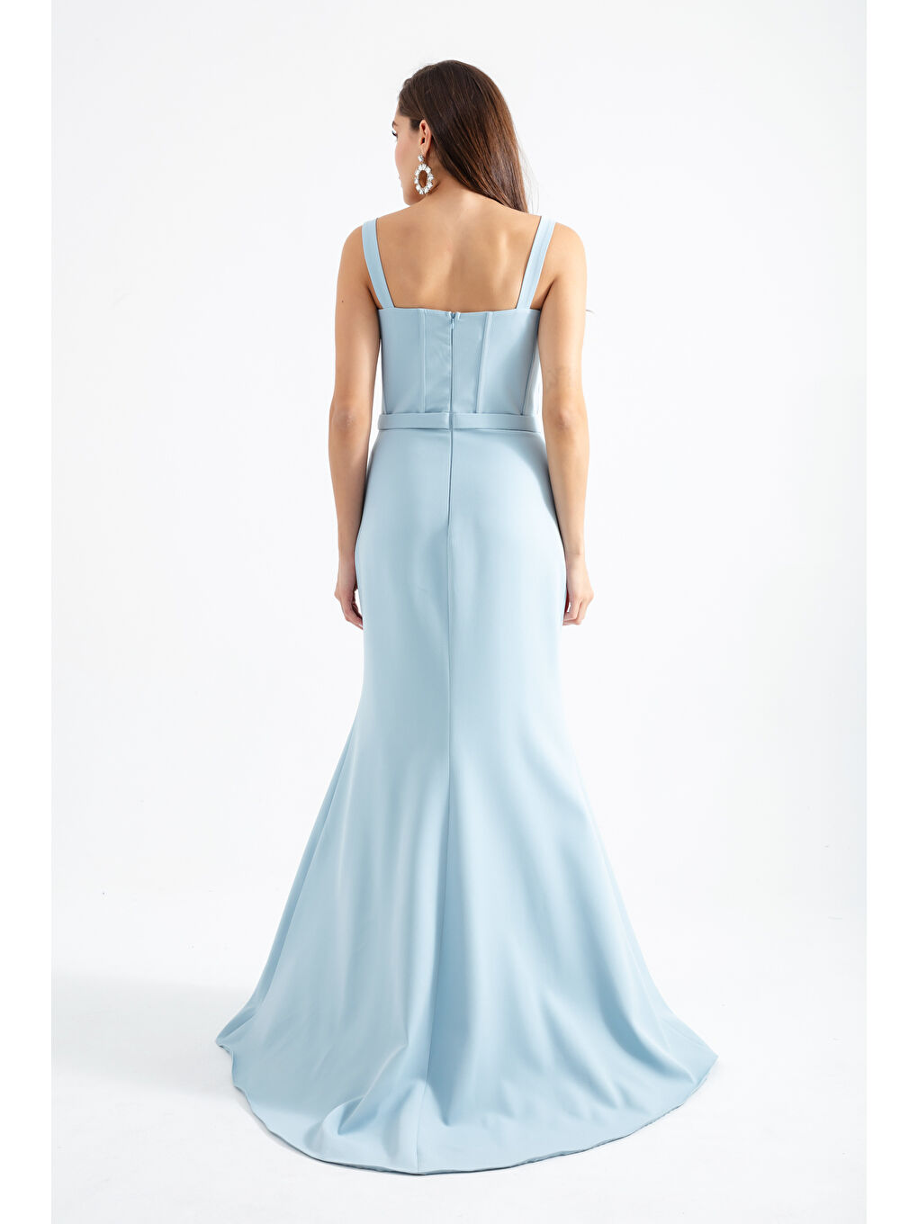 Kadın Bebe Mavi Taşlı Balen Korse Yırtmaçlı Uzun Abiye-4