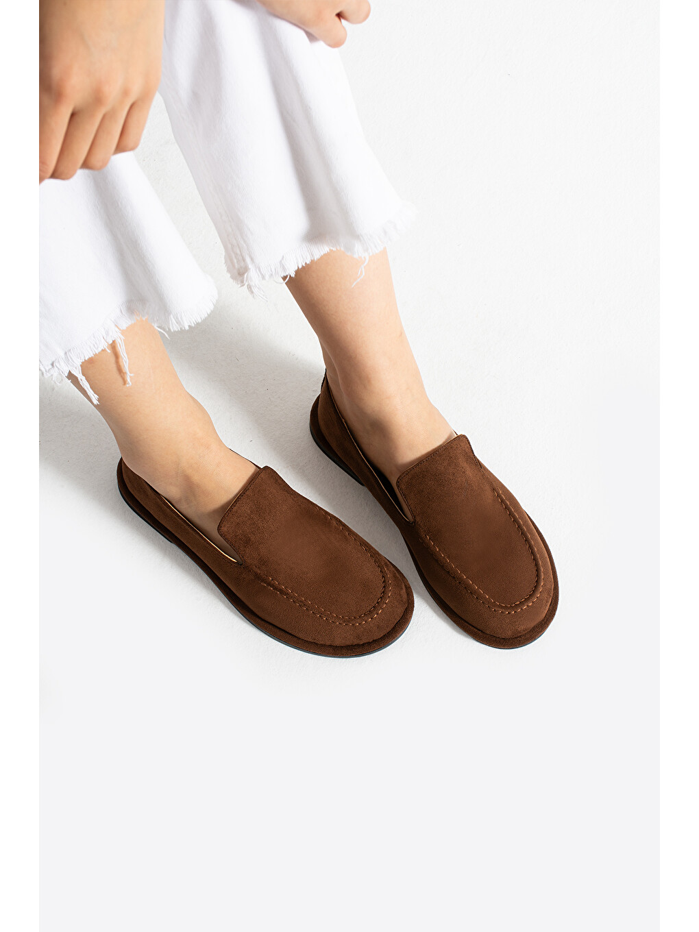 Kahverengi Konforlu Kadın Süet Mokasen Ayakkabı Loafer-2