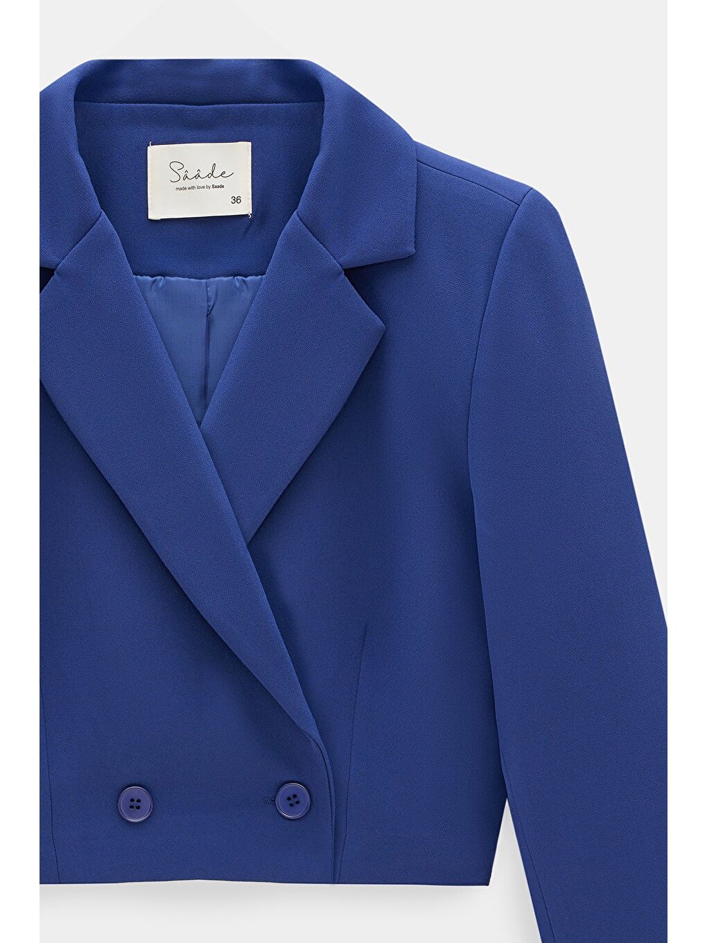 Lacivert Kadın Regular Fit Kruvaze Kapama Dokuma Crop Blazer Ceket -Şık & Spor-1