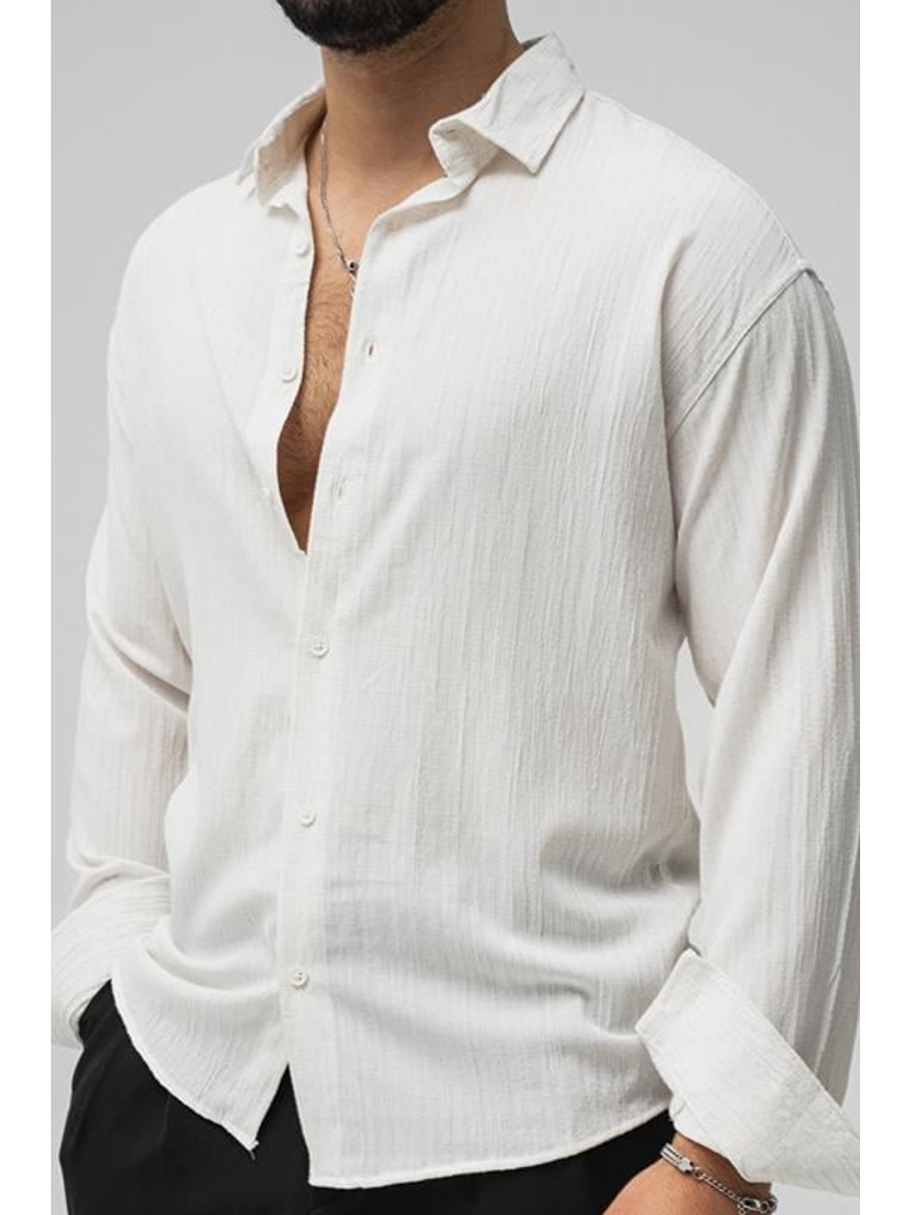 Erkek Beyaz  Oversize Gömlek-2