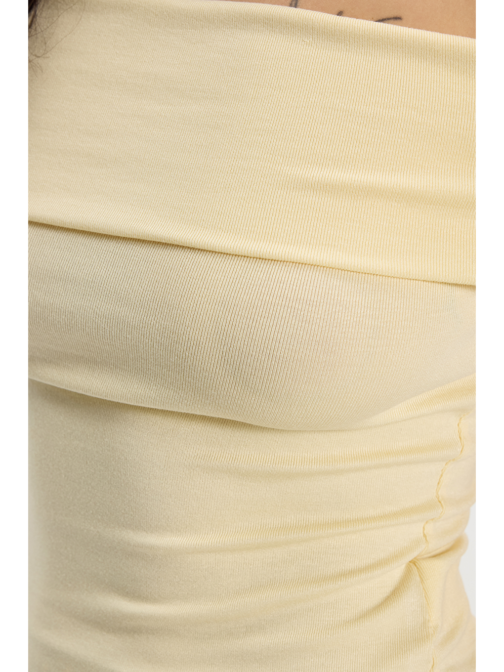 Kadın Slim Fit Dar Kesim Pamuklu Kayık Yaka Kısa Kollu Elastanlı Sarı Bluz-4