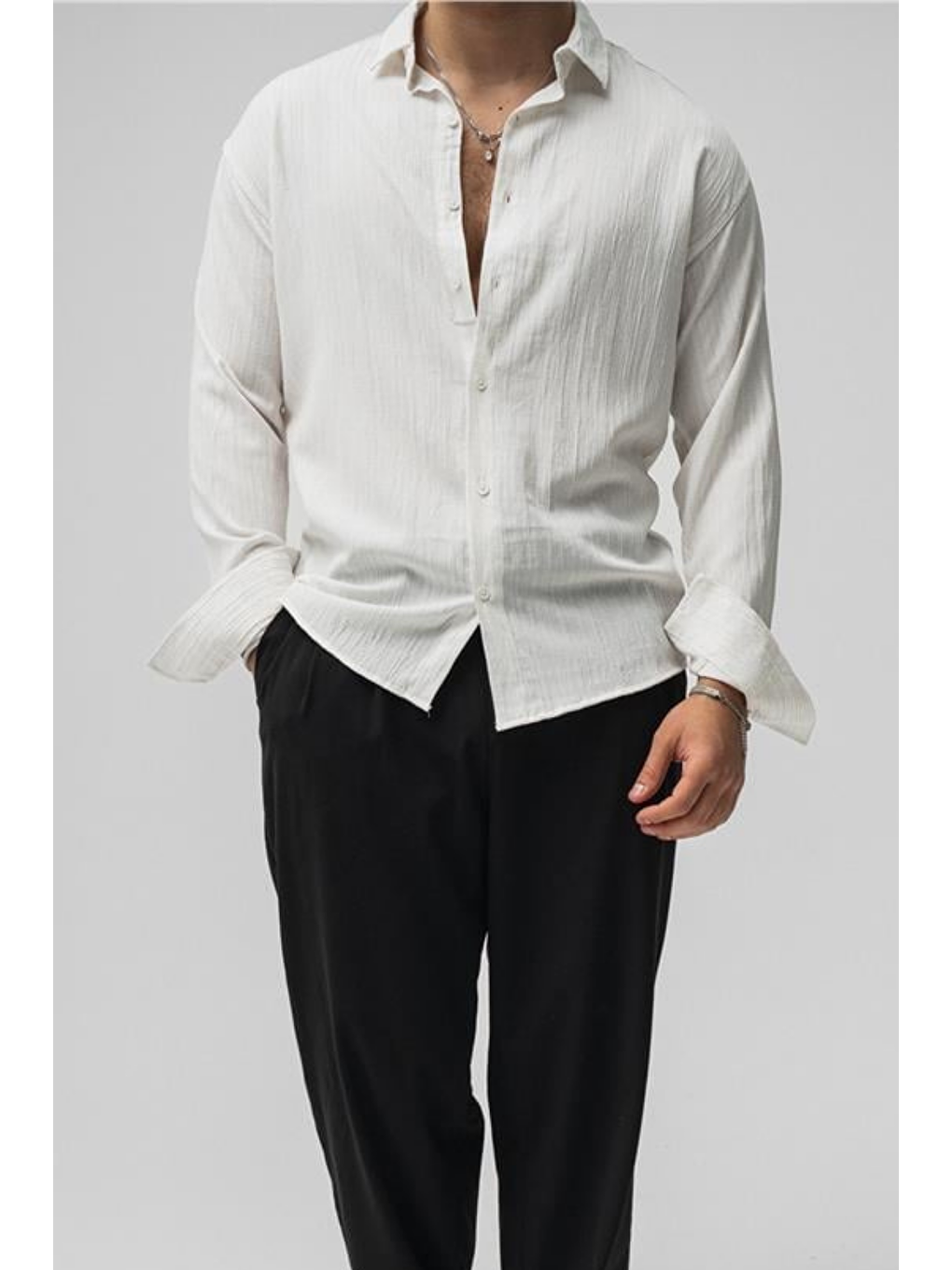 Erkek Beyaz  Oversize Gömlek-3