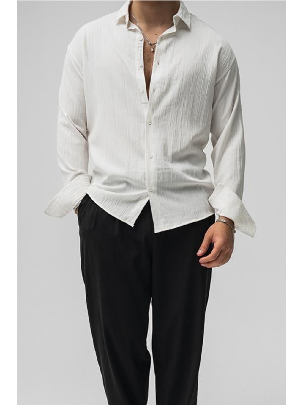 Erkek Beyaz  Oversize Gömlek-4