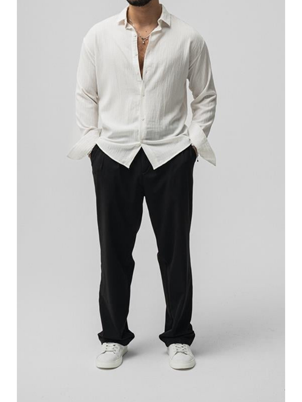 Erkek Beyaz  Oversize Gömlek-5