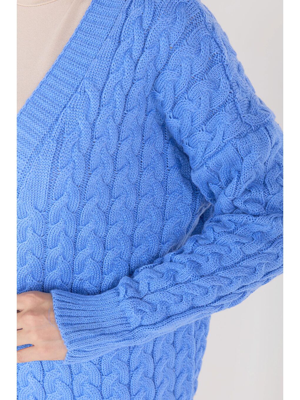 Ceket Yaka Kadın Mavi Triko Hırka - 23093-3