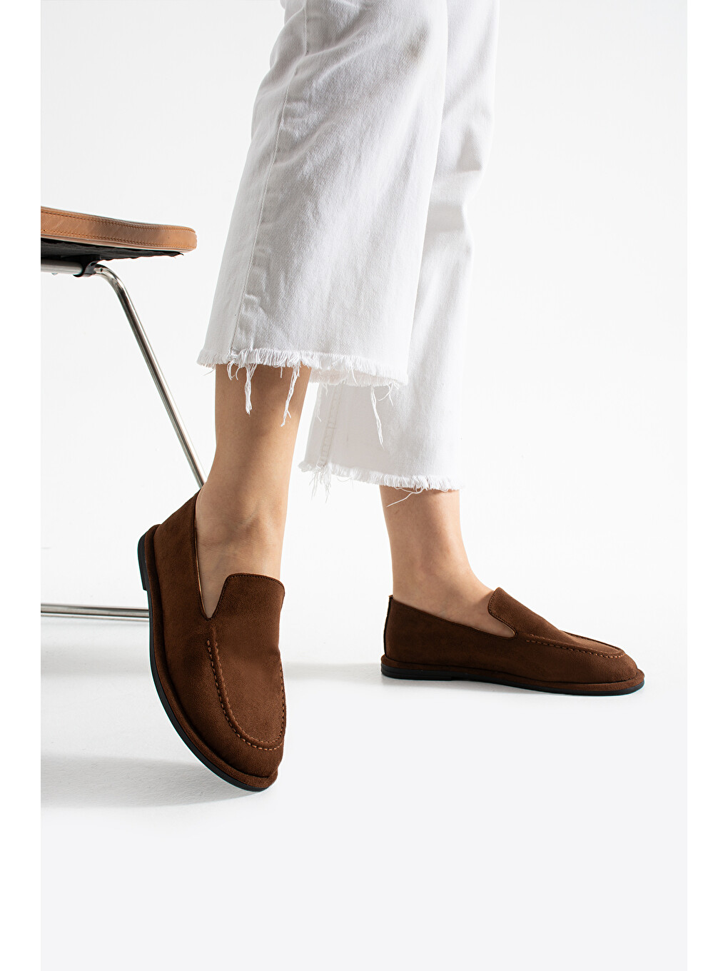 Kahverengi Konforlu Kadın Süet Mokasen Ayakkabı Loafer-5
