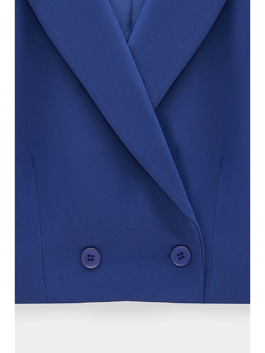 Lacivert Kadın Regular Fit Kruvaze Kapama Dokuma Crop Blazer Ceket -Şık & Spor-2