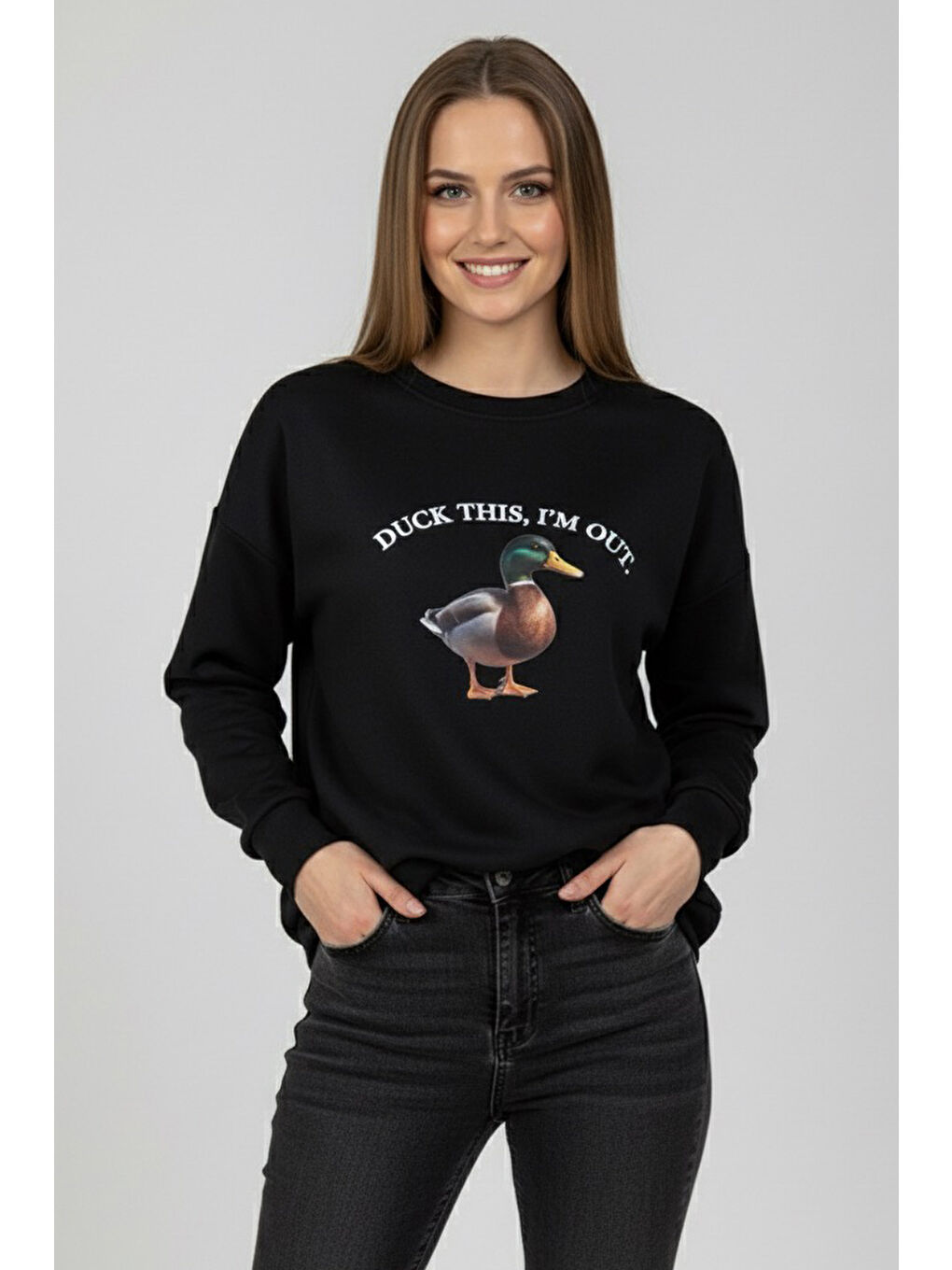 Baskılı İki İplik Sweatshirt Siyah - 27991-SIYAH-1