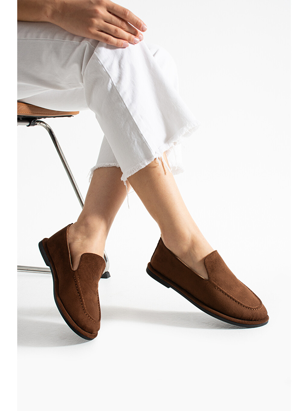 Kahverengi Konforlu Kadın Süet Mokasen Ayakkabı Loafer-6