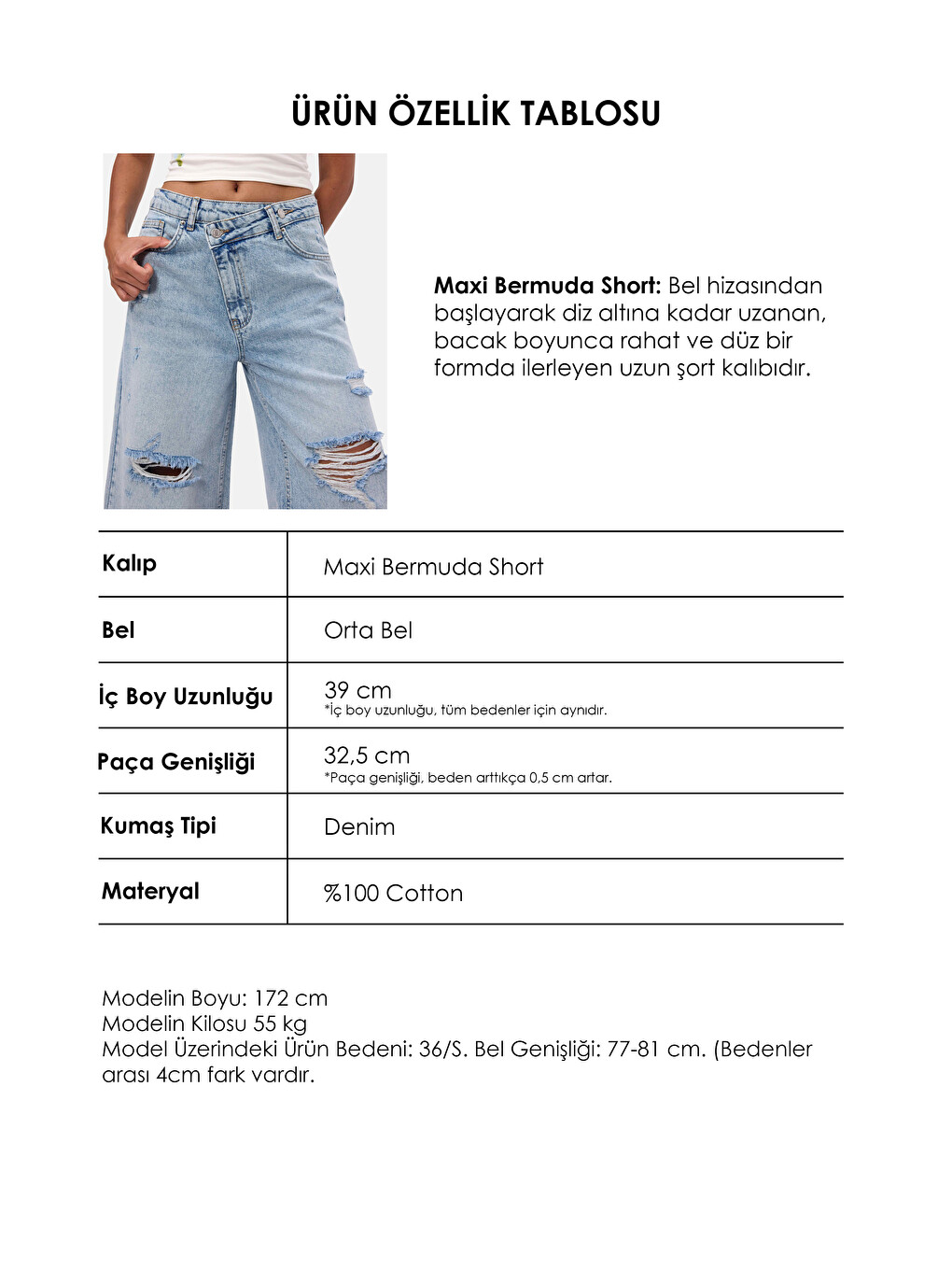 Mavi Kadın Ice 12s6-3 Kemer Detaylı Maxi Denim Bermuda Jort-5