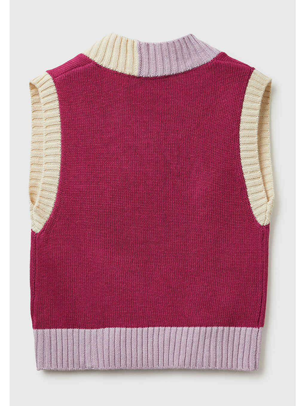 Kadın Koyu Pembe Akrilik ve Yün Karışımlı Ribana Detaylı V Yaka Kolsuz Kazak-3