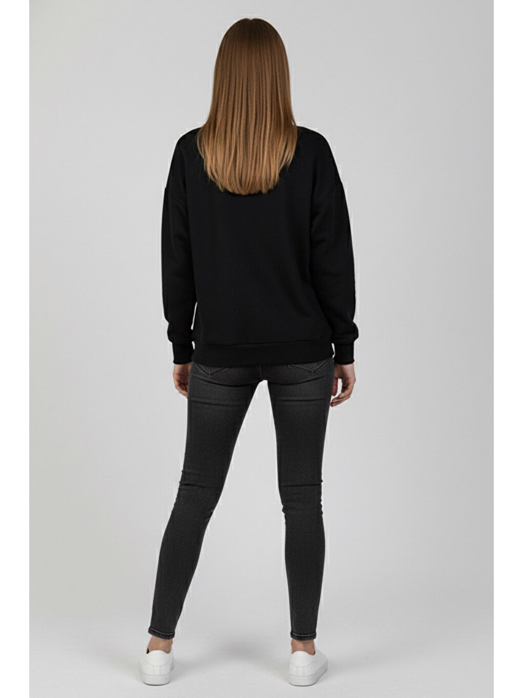 Baskılı İki İplik Sweatshirt Siyah - 27991-SIYAH-2