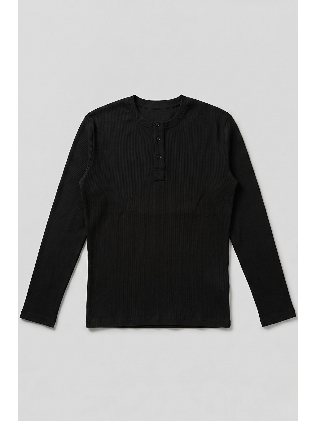 Erkek Siyah Henley  T-Shirt