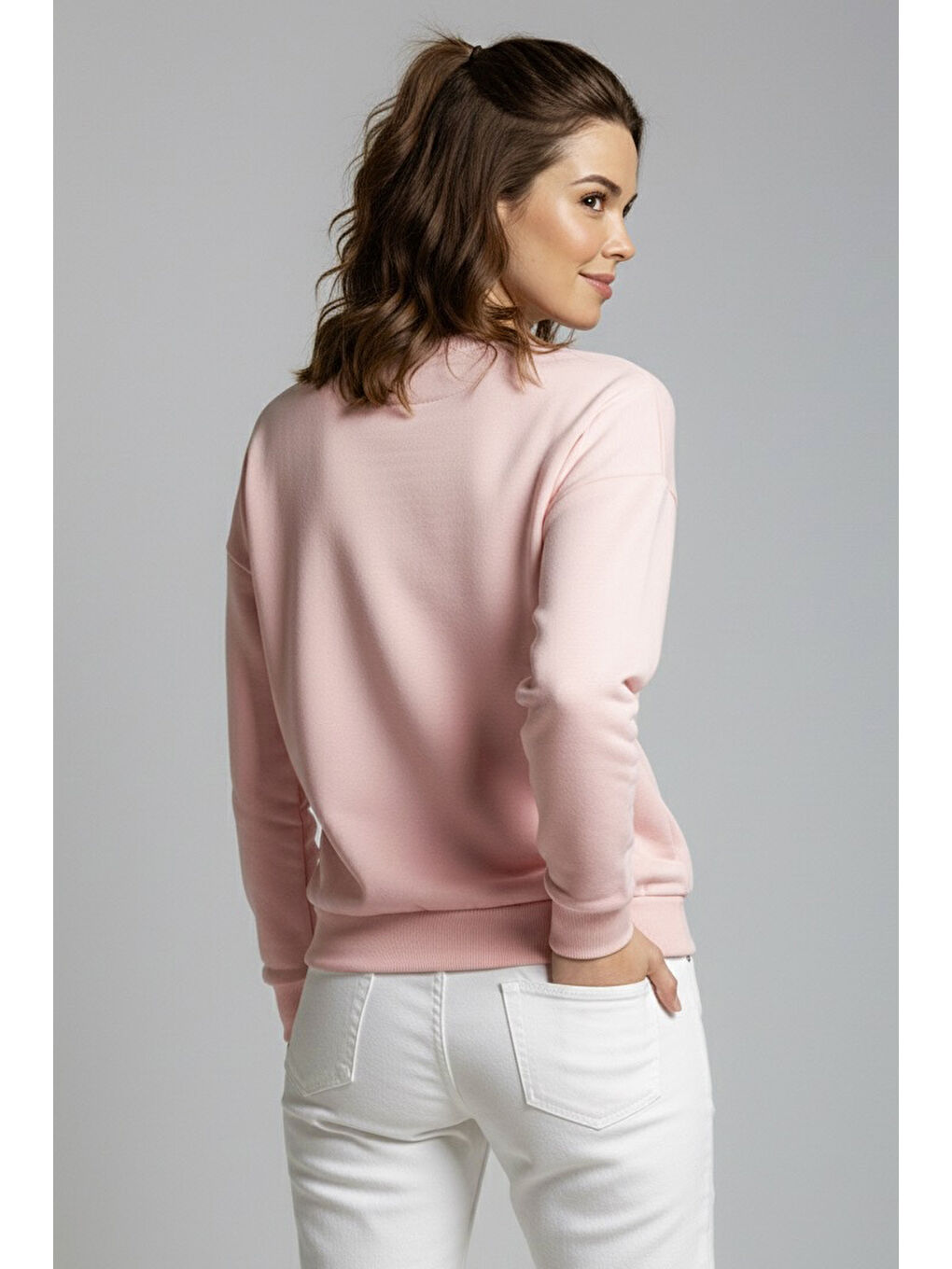 Baskılı İki İplik Sweatshirt Pembe - 27992-PEMBE-2