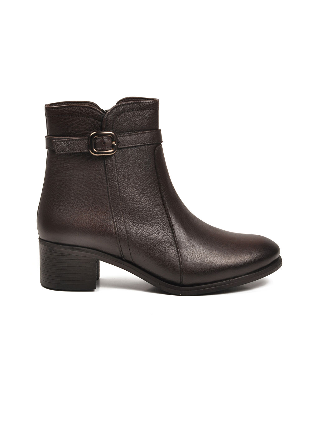 Kahverengi Kahve Hakiki Deri Fermuarlı İçi Polarlı Kadın Bot 24113-1 Z-1