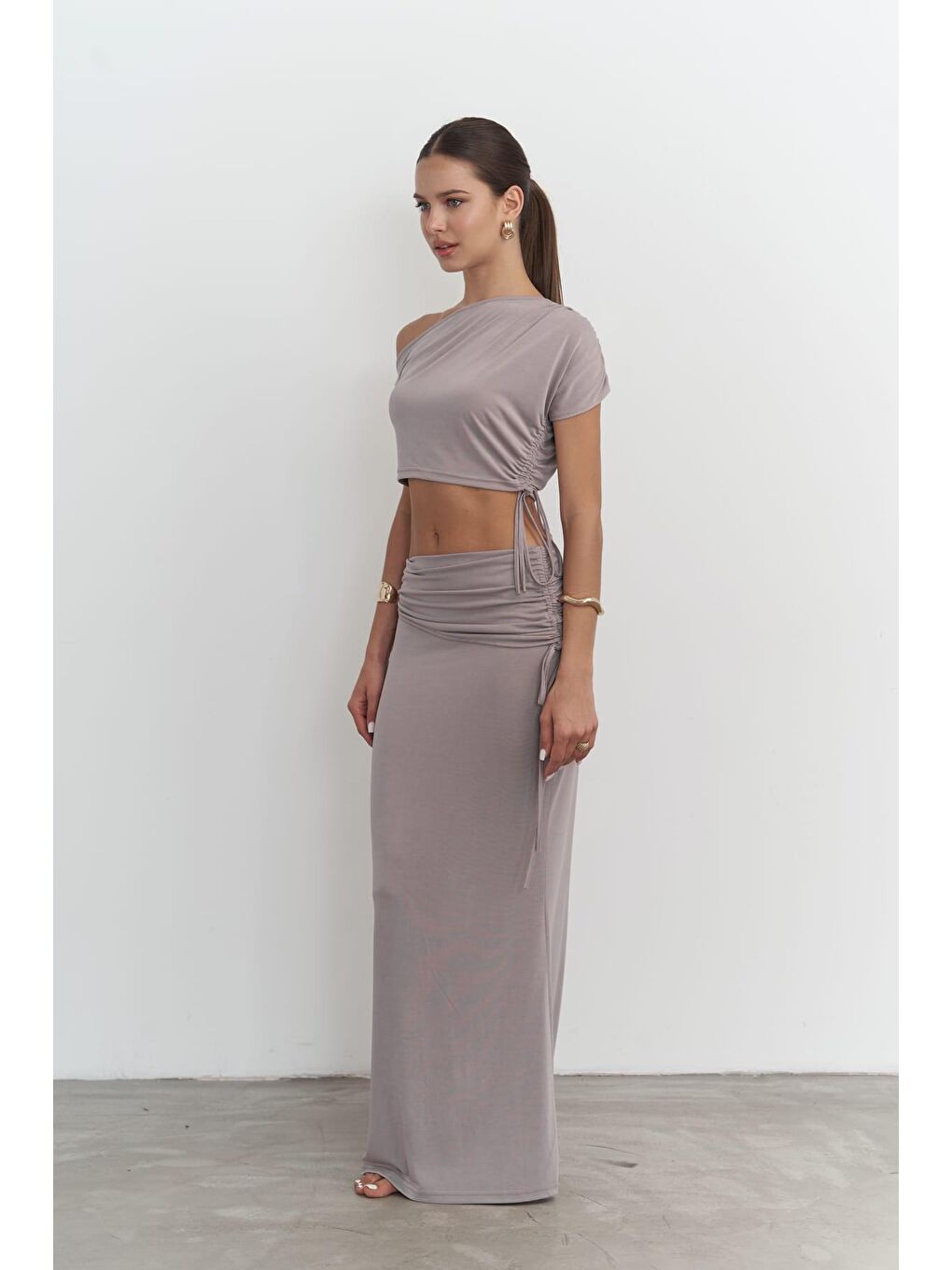 Ivan Büzgülü Lila Crop Etek Takım-2