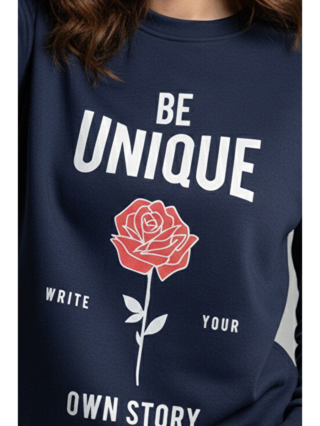 Baskılı İki İplik Sweatshirt Lacivert - 27992-LACIVERT-2