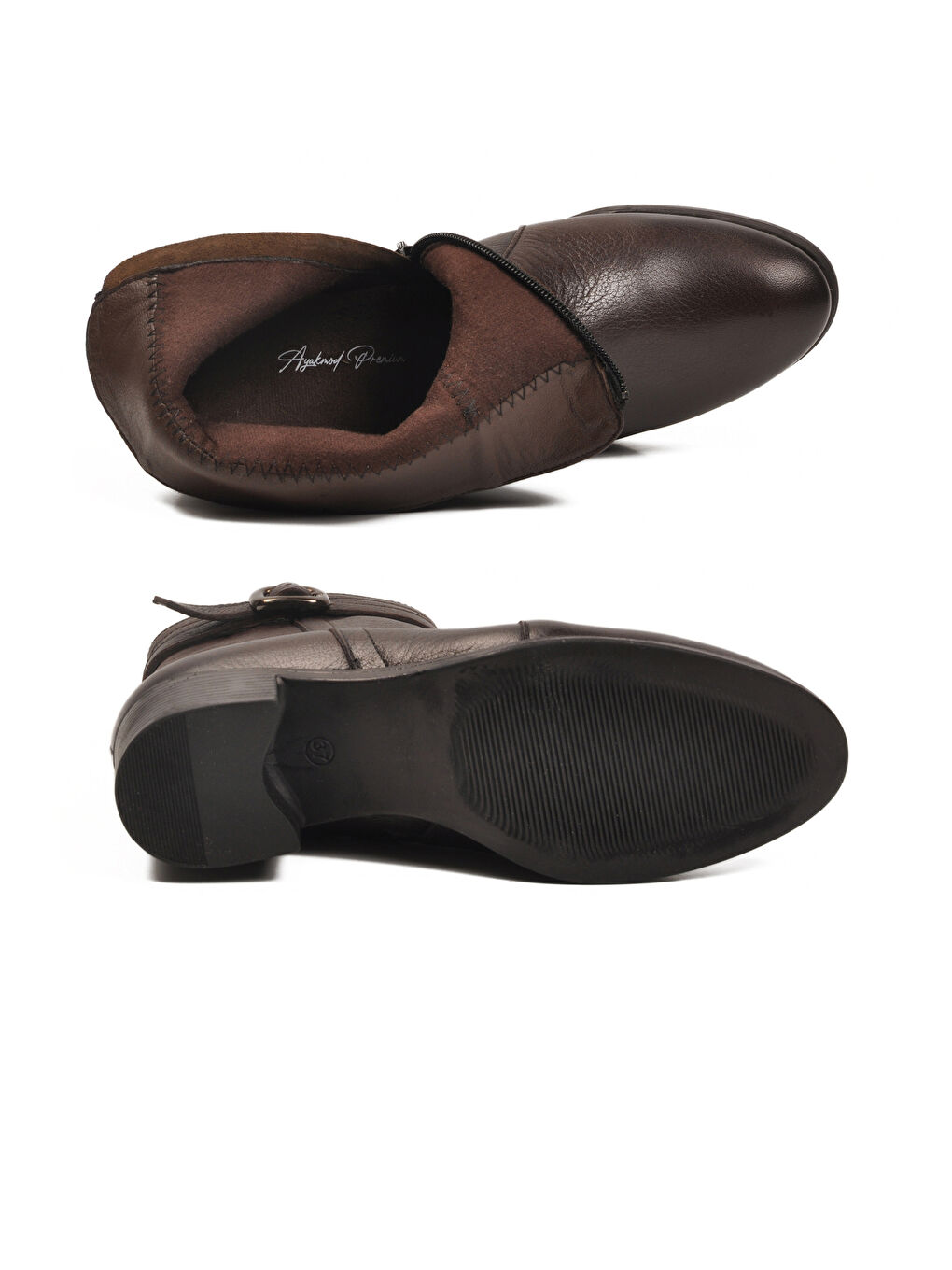 Kahverengi Kahve Hakiki Deri Fermuarlı İçi Polarlı Kadın Bot 24113-1 Z-4