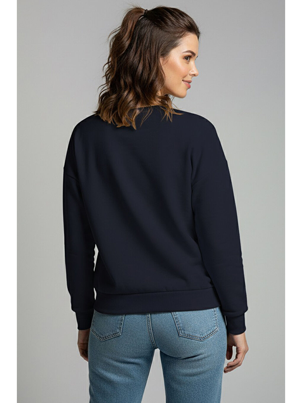 Baskılı İki İplik Sweatshirt Lacivert - 27992-LACIVERT-3