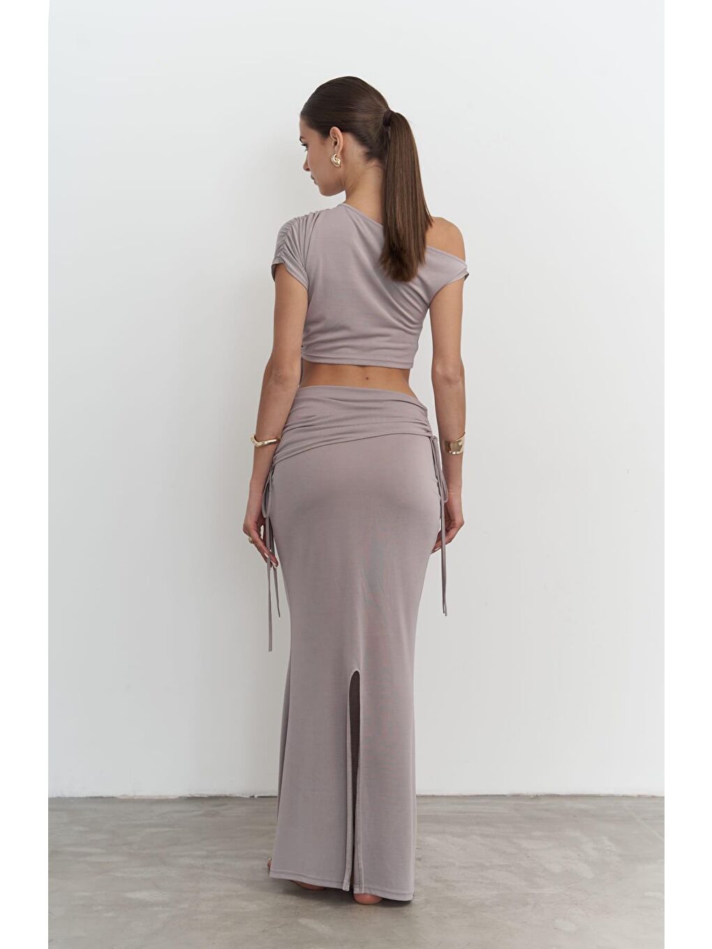 Ivan Büzgülü Lila Crop Etek Takım-3