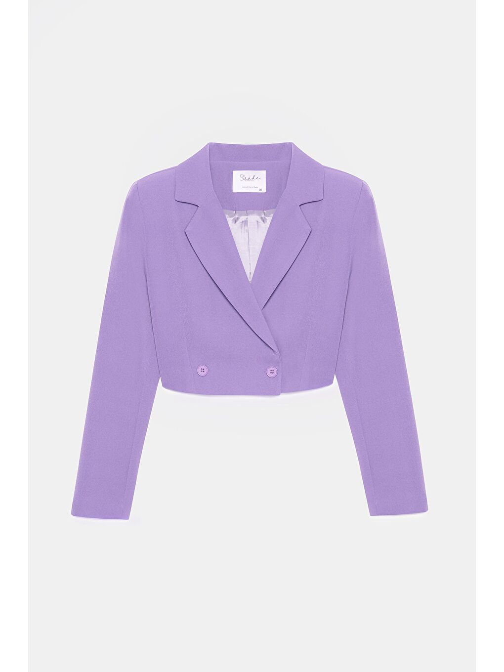 Lila Kadın Regular Fit Kruvaze Kapama Dokuma Crop Blazer Ceket -Şık & Spor