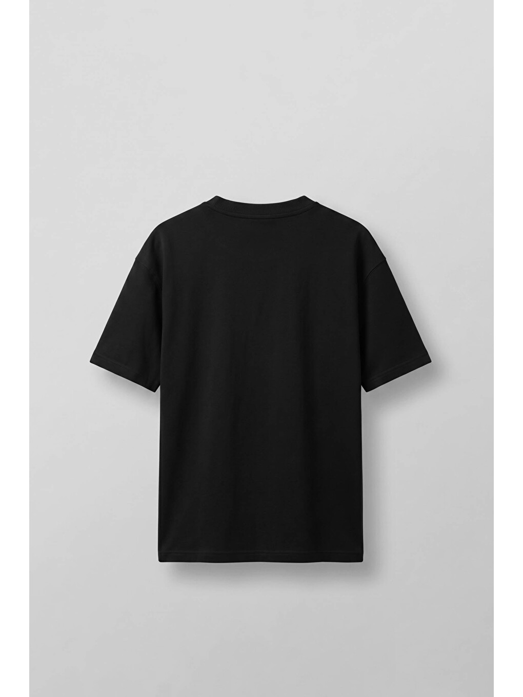 Erkek Oversize Örme Kumaş Nakış Detaylı Basic Tişört Siyah-1