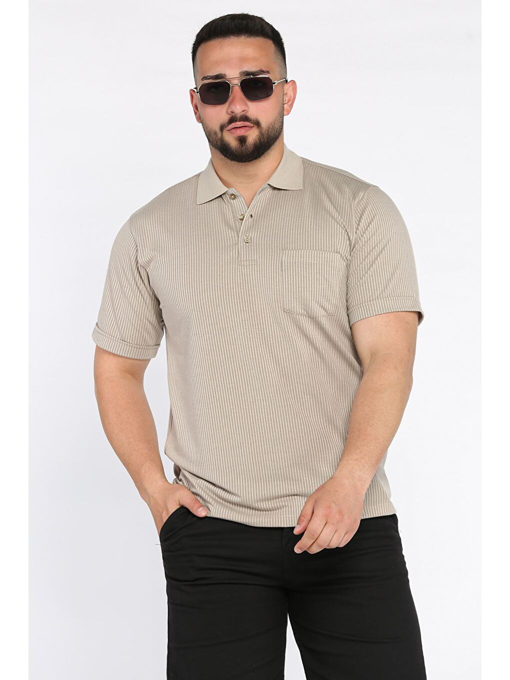 Bej Polo Yaka Cepli Erkek Tişört