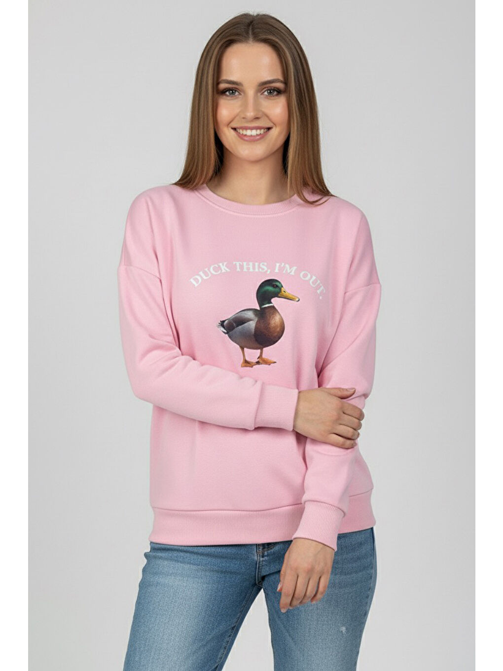 Baskılı İki İplik Sweatshirt Pembe - 27991-PEMBE-1