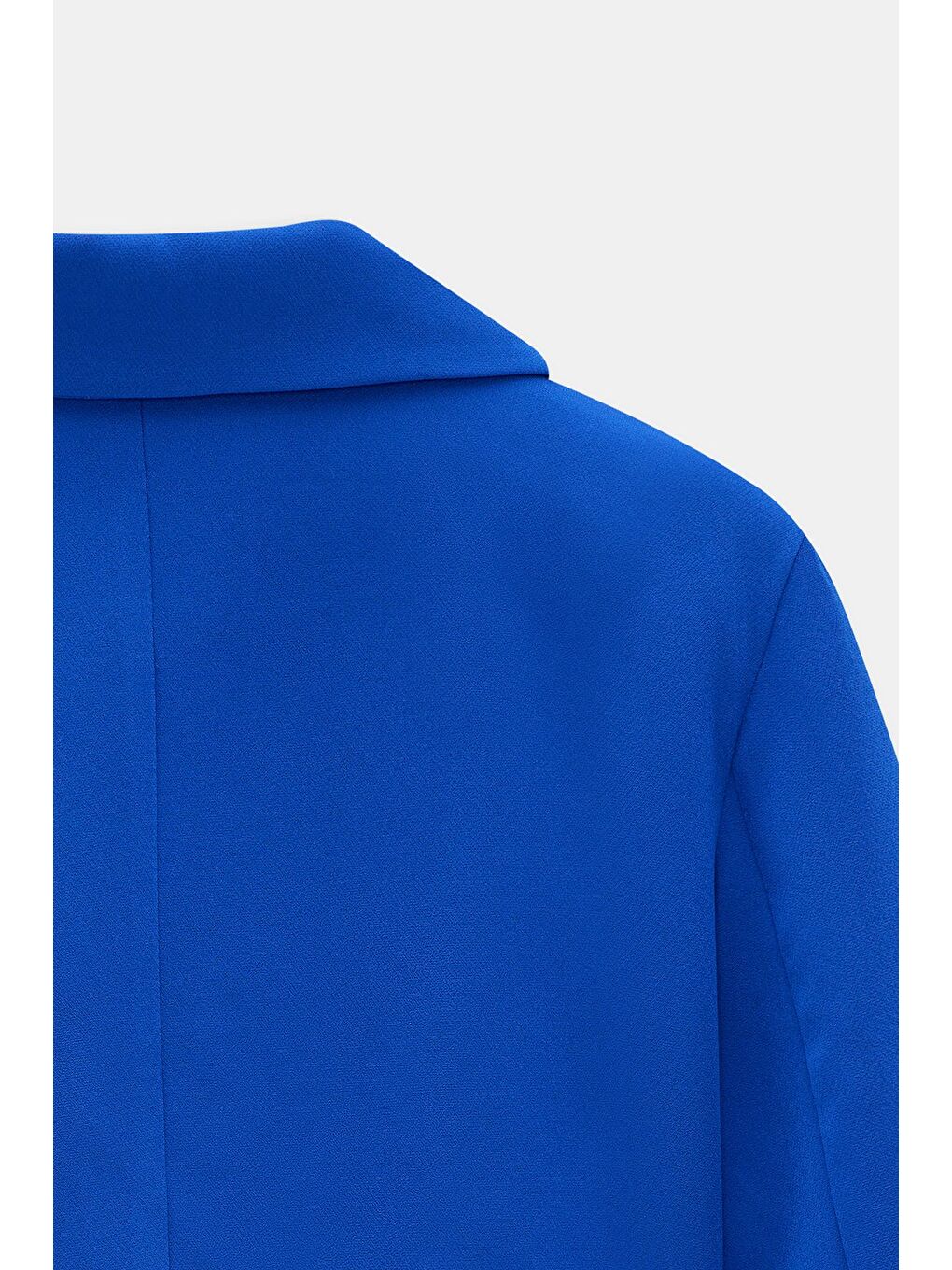 Saks Mavi Kadın Regular Fit Kruvaze Kapama Dokuma Crop Blazer Ceket -Şık & Spor-3