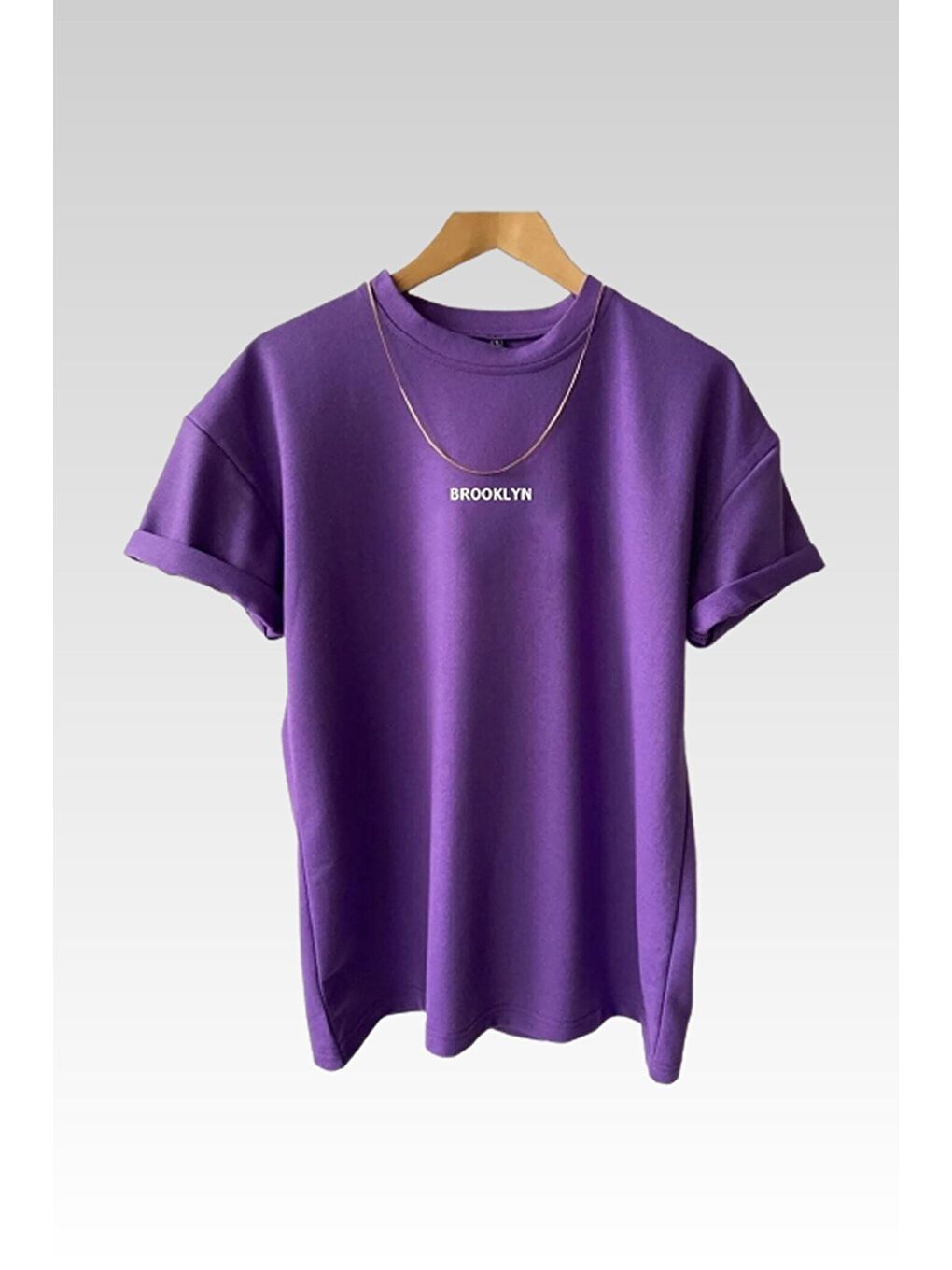 Mor Marecash Kadın Brooklyn Baskılı 3lü Paket Siyah mavi mor T shirt-2