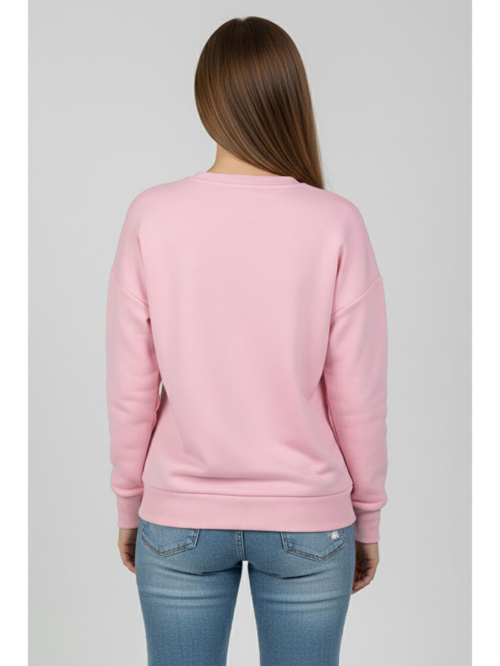 Baskılı İki İplik Sweatshirt Pembe - 27991-PEMBE-2