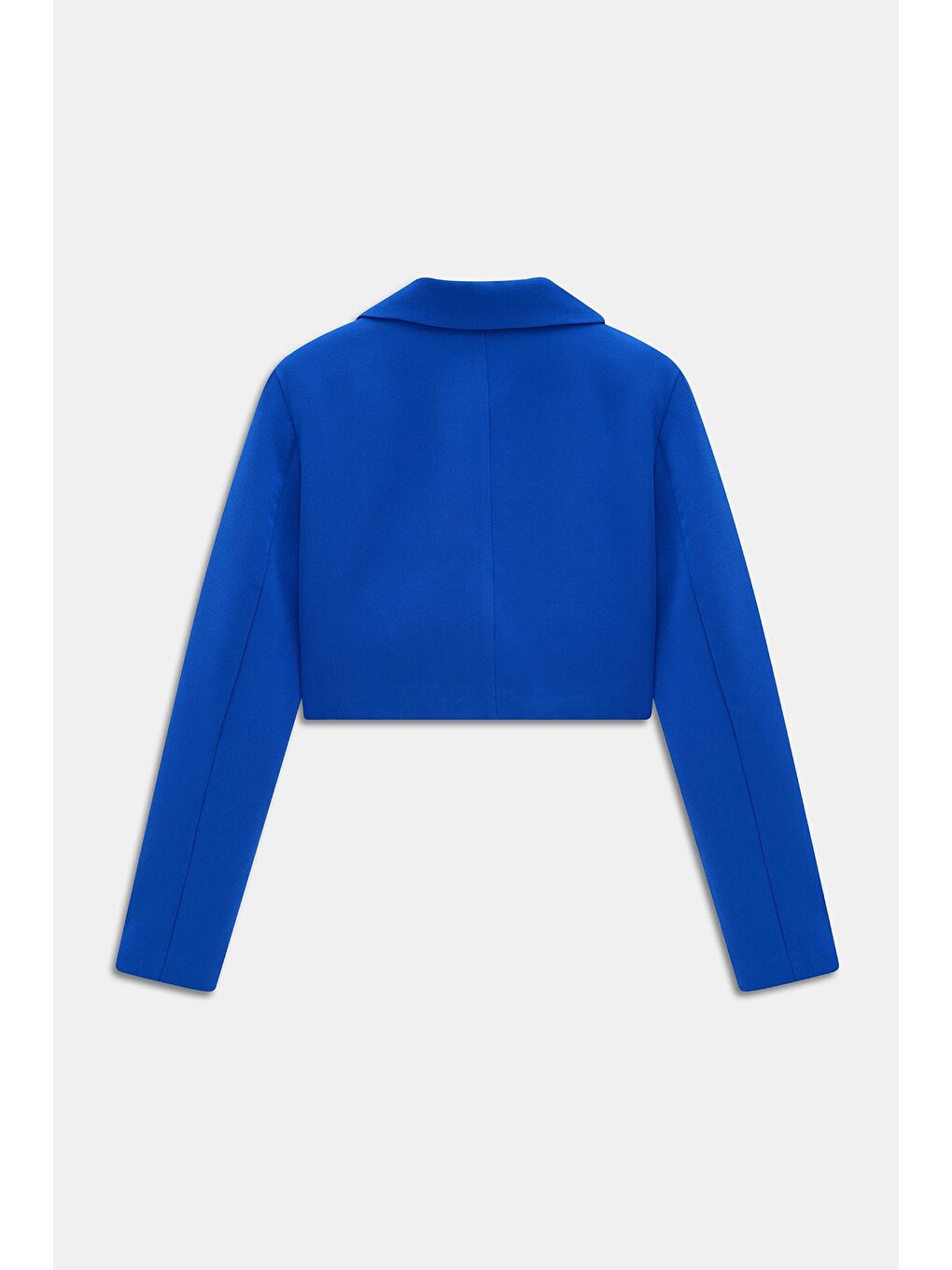 Saks Mavi Kadın Regular Fit Kruvaze Kapama Dokuma Crop Blazer Ceket -Şık & Spor-4