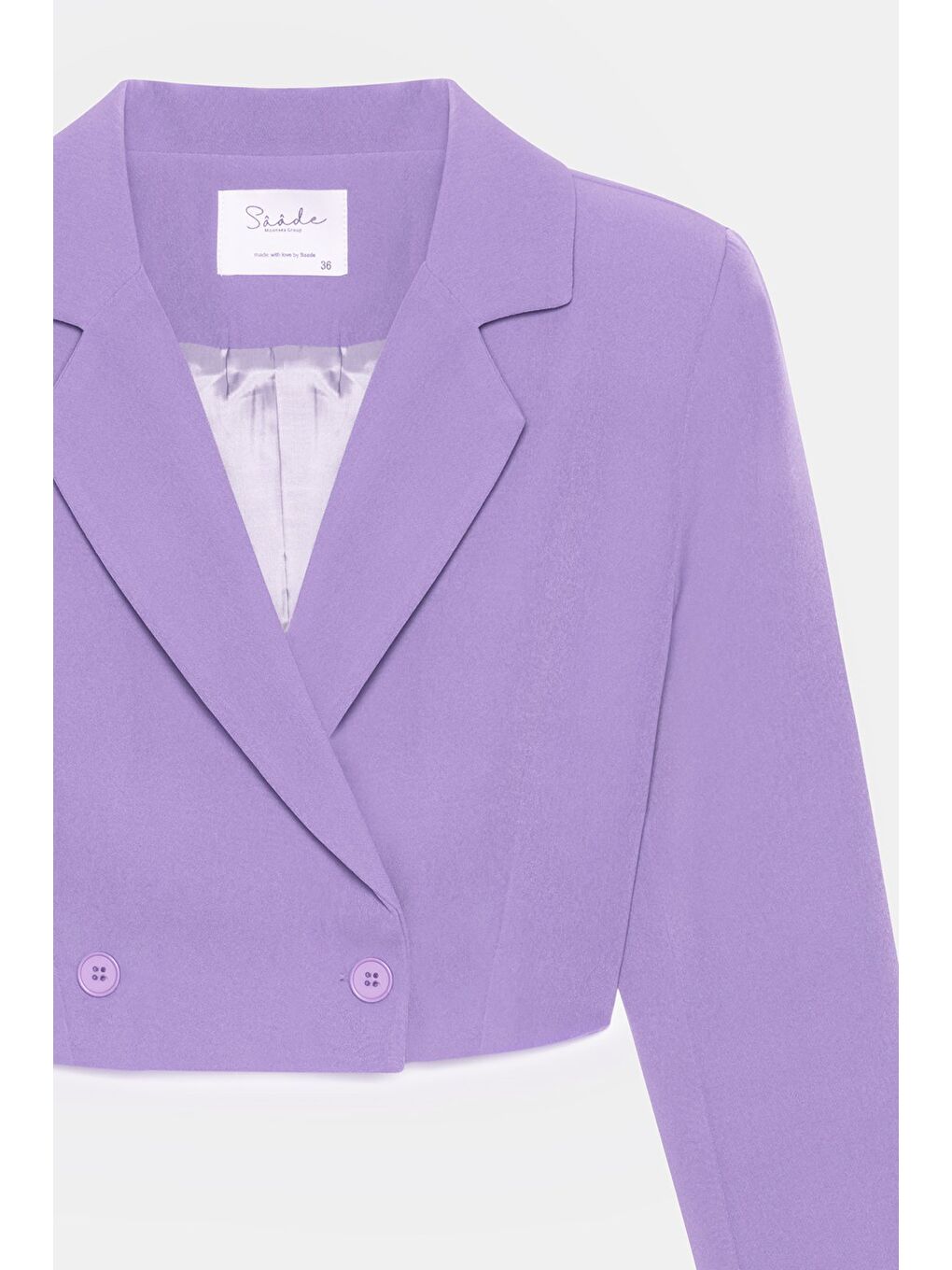 Lila Kadın Regular Fit Kruvaze Kapama Dokuma Crop Blazer Ceket -Şık & Spor-1