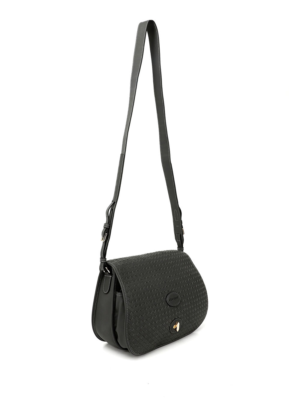 Gri Kadın GRİ BASKILI Hakiki Deri Uzun Askılı Hasır Örgü Omuz Çantası-1