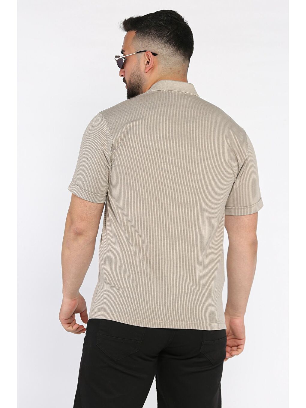 Bej Polo Yaka Cepli Erkek Tişört-2