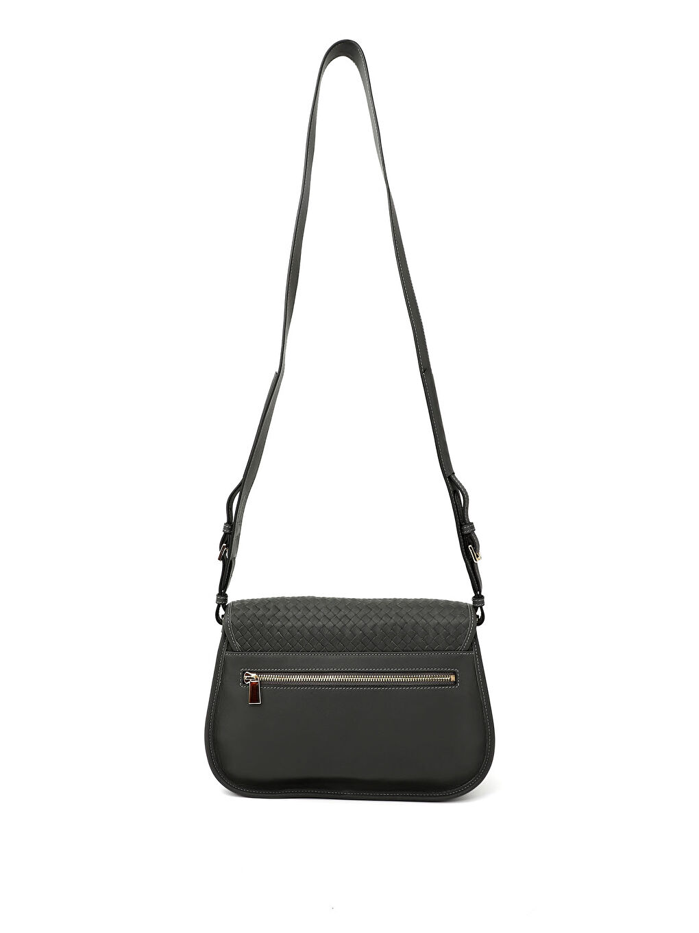 Gri Kadın GRİ BASKILI Hakiki Deri Uzun Askılı Hasır Örgü Omuz Çantası-3