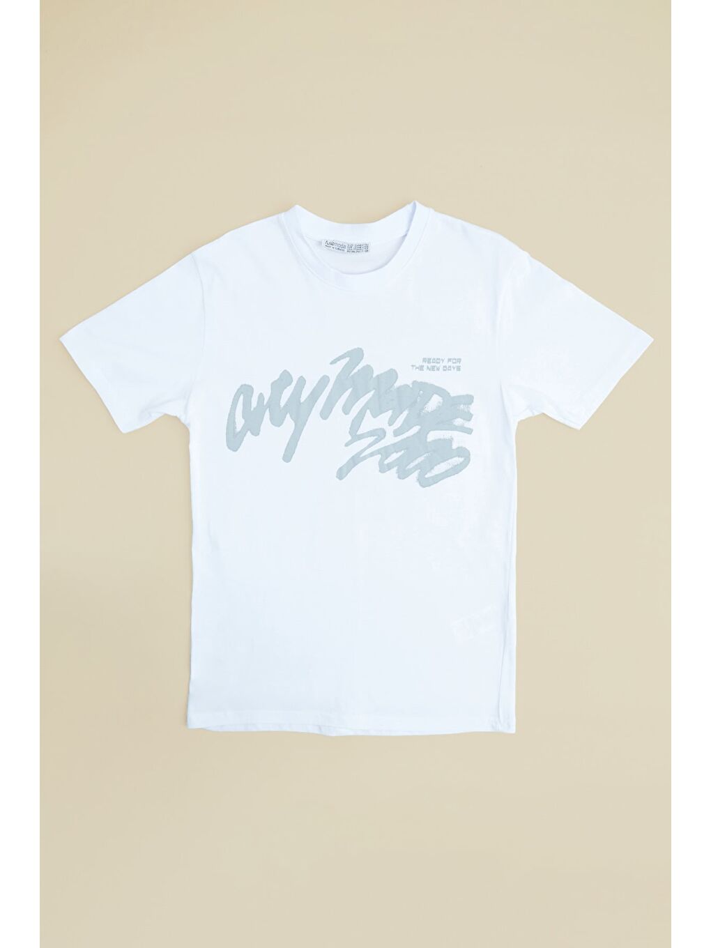 Beyaz Yazı Baskılı Bisiklet Yaka Erkek Çocuk Tişört