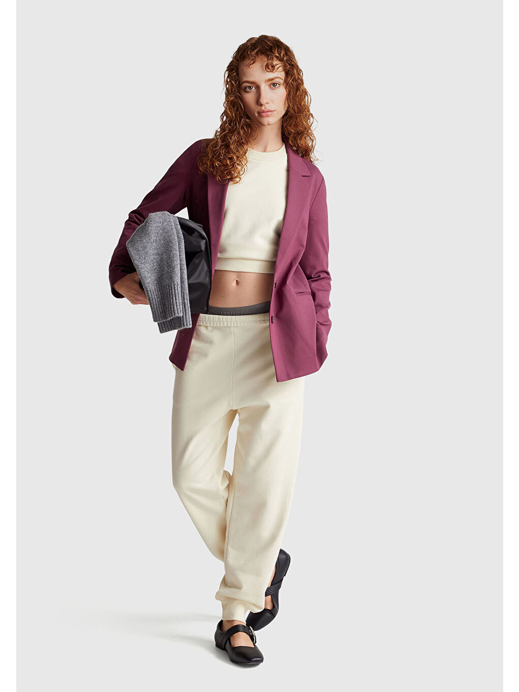 Ekru Kadın Krem %100 Pamuk Ribana Detaylı Bisiklet Yaka Sweatshirt-4